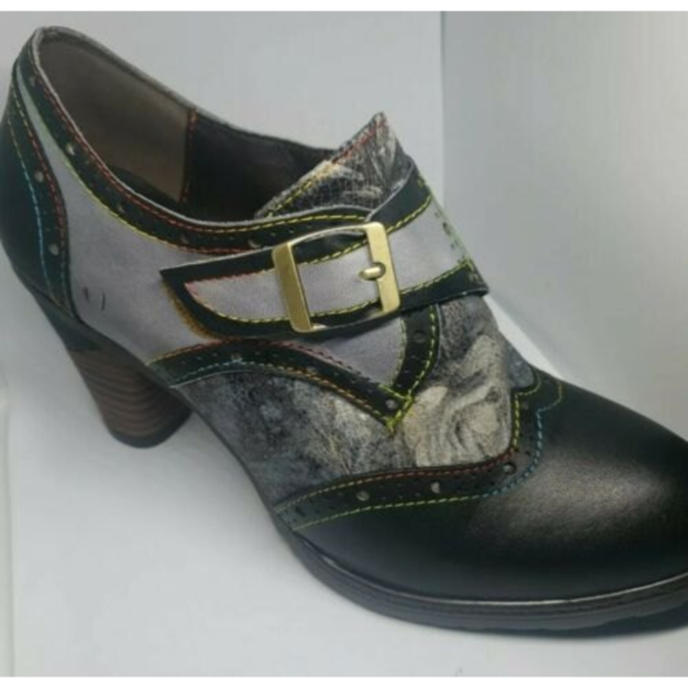 CrazycatZ Leather Pumps,Womens Colorful Vintage Block Heel Oxford Vintage Shoes